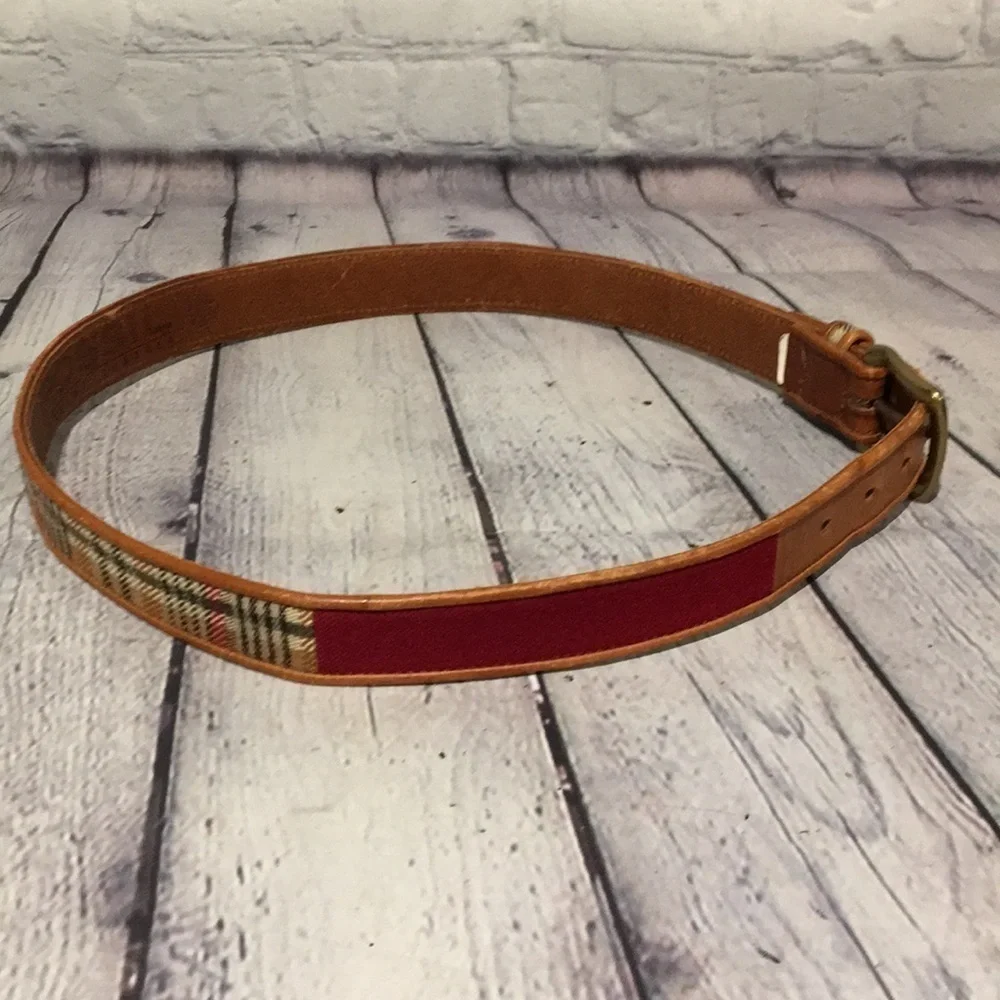 Fossil Vintage leather belt plaid design size large